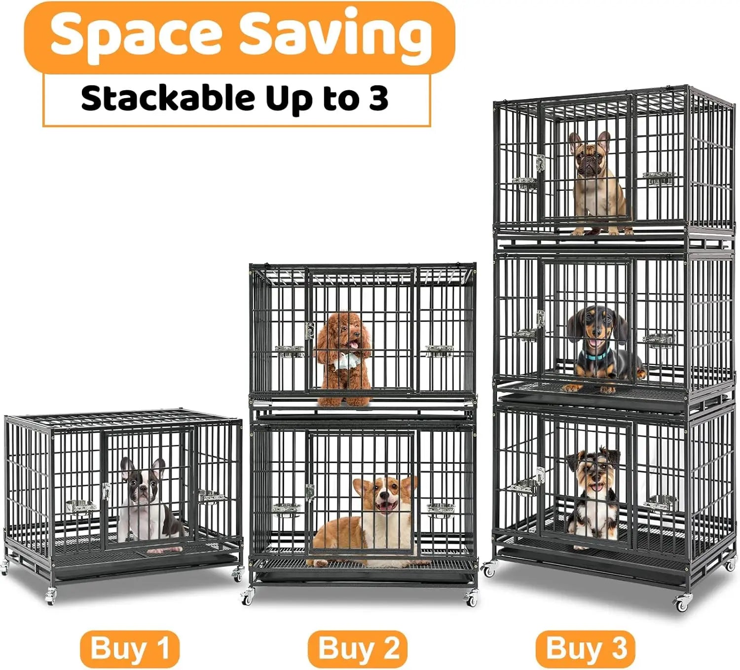 37 Inch Heavy Duty Stackable Dog Crate with Wheels, Escape-Proof Lock, Removable Tray for Medium/Small Dogs
