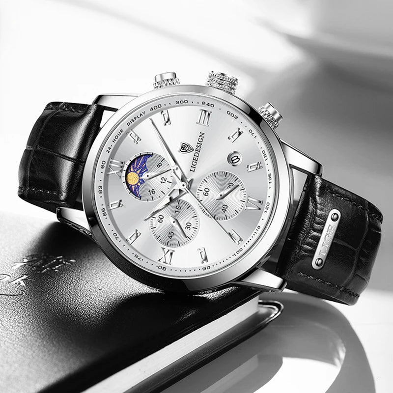 LIGE Luxury Sports Watch For Men Waterproof Luminous Date Chronograph Man Wristwatch Leather Quartz Men's Watches Male Reloj