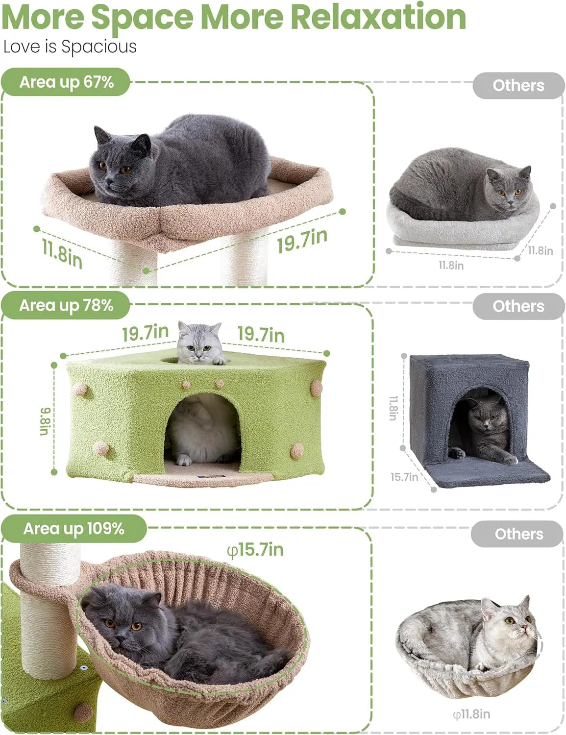 Extra Large Cat Tree Tower for Indoor Cats - Multi-Level Scratching Post with Hammock & Tunnel, 60 Inch XL Feline Bed