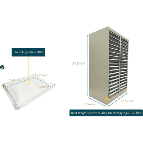 36-Compartment Plastic Storage Cabinet for Small Items, Clear, 12.8x9.25x1.57 Inches