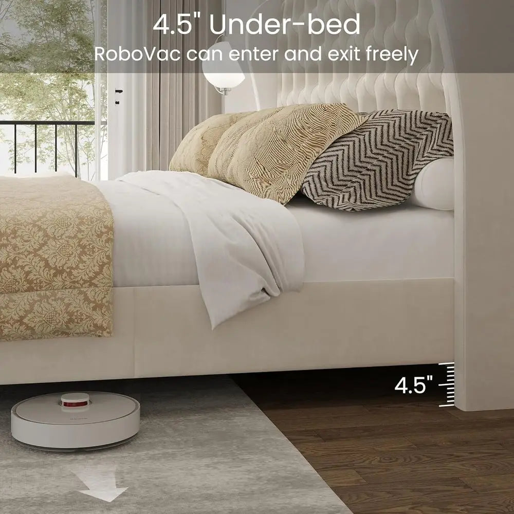 Velvet Wingback Queen Bed Frame with Deep Button Tufted Platform and Wood Slat Support, No Box Spring Needed.，Customized