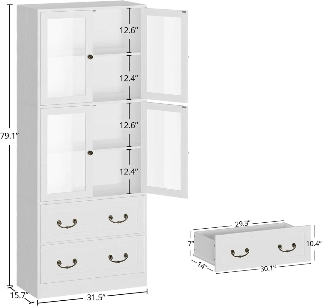 IRONCK Bookcases and Bookshelves with Doors, 79.1" Tall Bookshelf with 2 Drawers,4-Tier Shelf with Acrylic Doors for Home Office