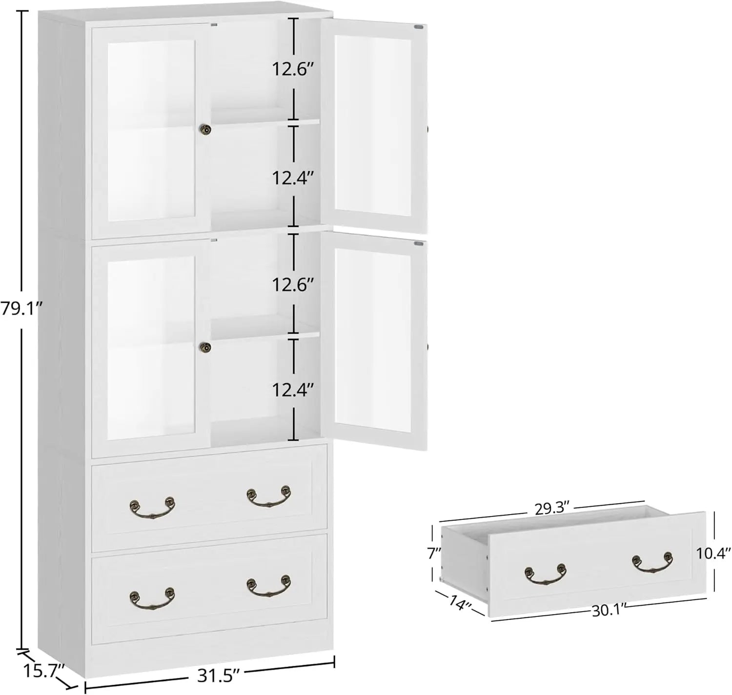 IRONCK Bookcases and Bookshelves with Doors, 79.1" Tall Bookshelf with 2 Drawers,4-Tier Shelf with Acrylic Doors for Home Office