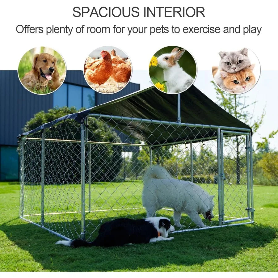80x 80 Outdoor Dog Enclosure Heavy Duty Mesh Dog Cage with Steel Fence and Secure Lock in Black for Large Pets