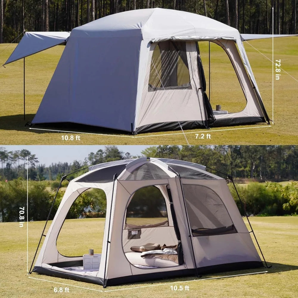 Large Family Cabin Tent for 4-6 People: 3-Door, 2-Room, Waterproof Double Layer Portable Glamping Tent