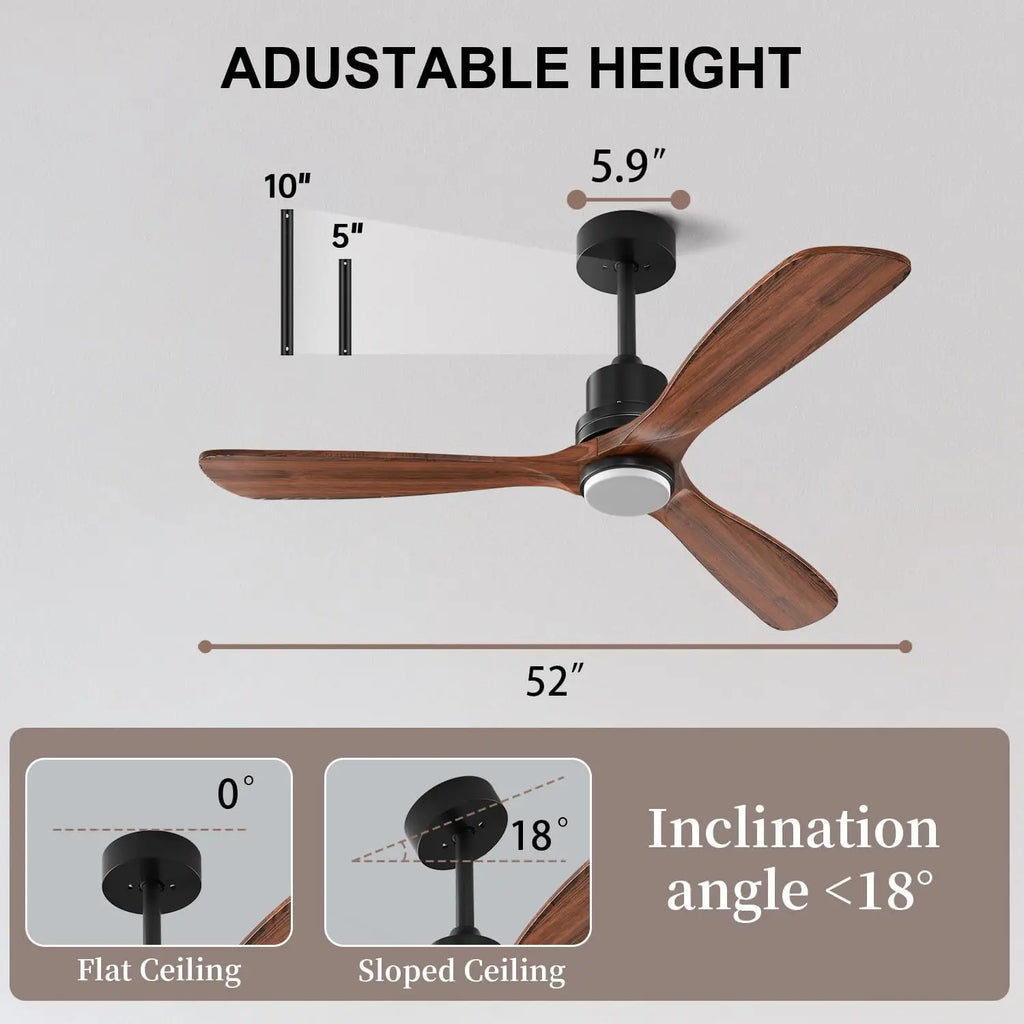 52" Ceiling Fans with Light Remote Control Outdoor Wood Ceiling Fans with LIght for patios Noiseless Reversible DC Motor