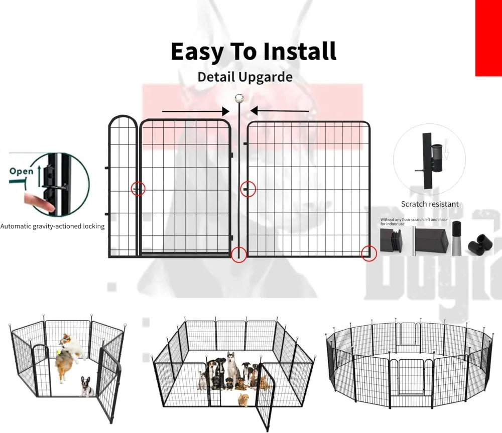 32'' Portable Dog Play Pen Indoor Outdoor, 12 Panel Metal Pet Fence with Easy Carry Straps for Medium Large Dogs