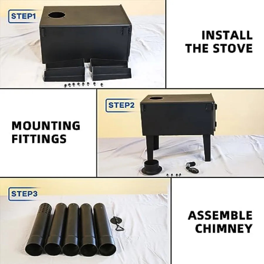 Portable Wood Burning Stove for Outdoor Cooking Fishing Hiking and Travel Compact Design with Storable Chimney Pipes for Effici