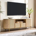 OKD Luxury 70 Fluted TV Stand, Modern Chic Entertainment Center for TVs Up to 80 inches, TV Console with Faux Marble Top, Curved