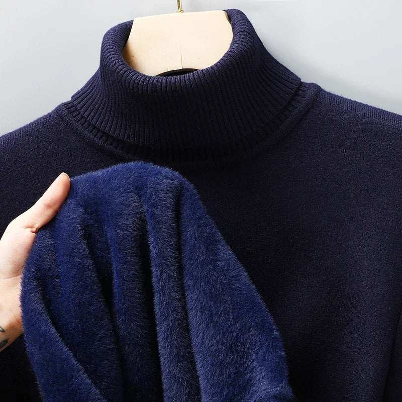 Sweatwear Mens Anti-pilling High Quality Knitted Turtleneck Sweater Slim Fit Long Sleeve Pullover Solid Color Trend Men Clothing