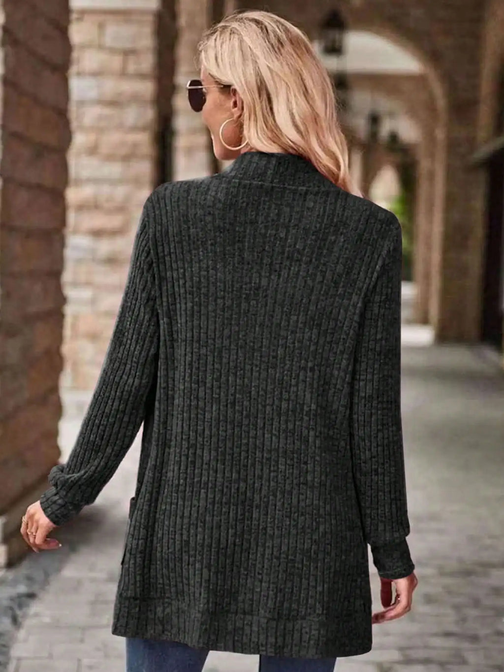Women's Chunky Knit Long Sleeve Solid Color Double Pocket Regular Fit Casual Outerwear Fall Winter Cloth For Women