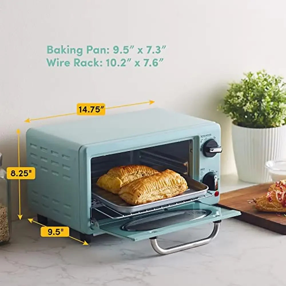 50's Retro Countertop Toaster Oven Mint Accents Bake Toast 8" Pizza Temperature Control Accessories Included Vintage Art Deco