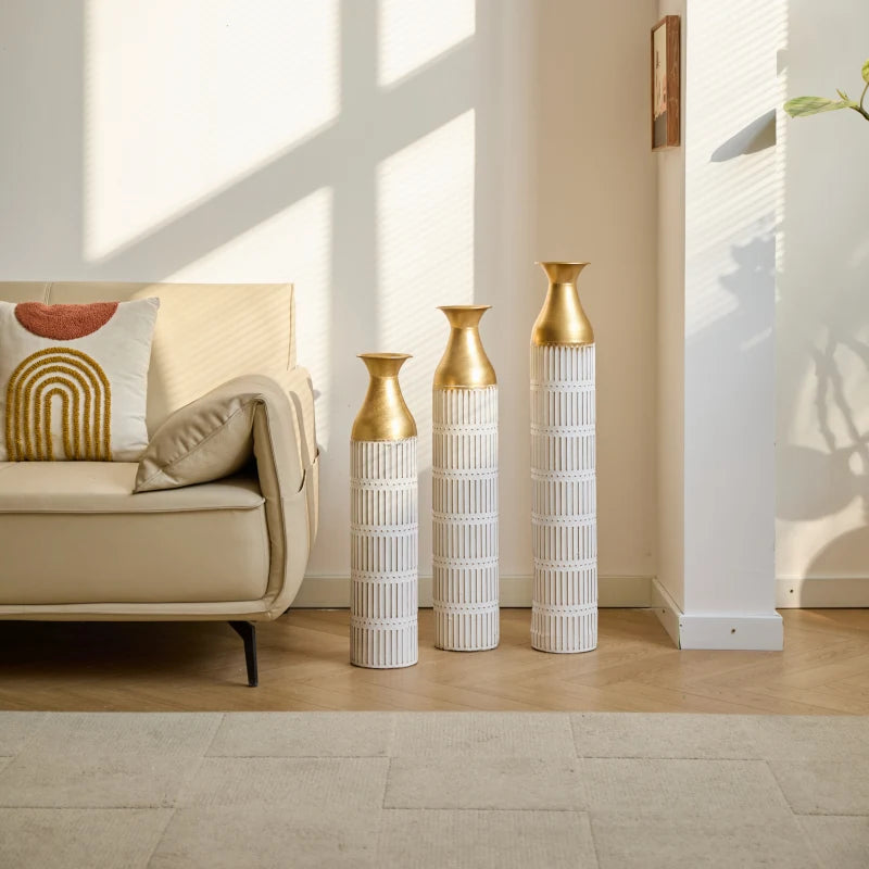 Floor Vases Decorated White Metal Set Of 3 Gorgeous Home Decoration Large Glazed Metal Vases Height