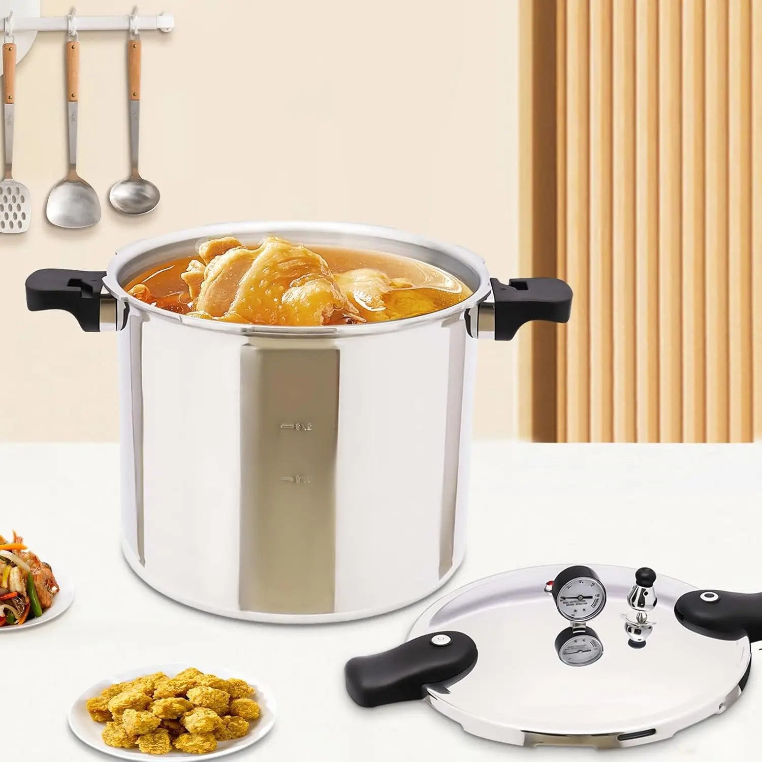23 Quart Pressure Cooker,  Aluminium Pressure Cooker,  22 L Cooking Pot with Digital Pressure Gauge for All Hobs