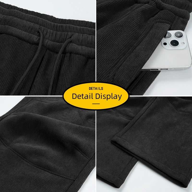 Men's Winter Cargo Pants Thickened Casual Straight Leg Trousers Solid Streetwear Comfortable Fabric Outdoor Unisex