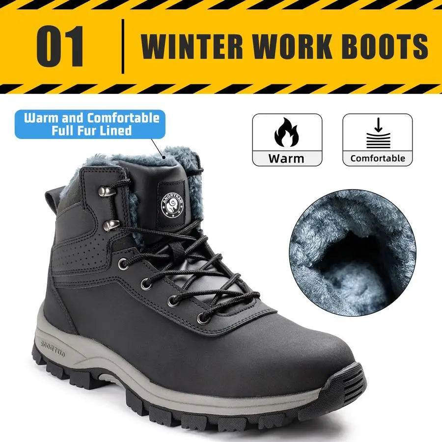 Winter Steel Toe Boots for Men Snow Work Boots Slip Resistant Safety Shoes Indestructible Industrial Construction Working Boots