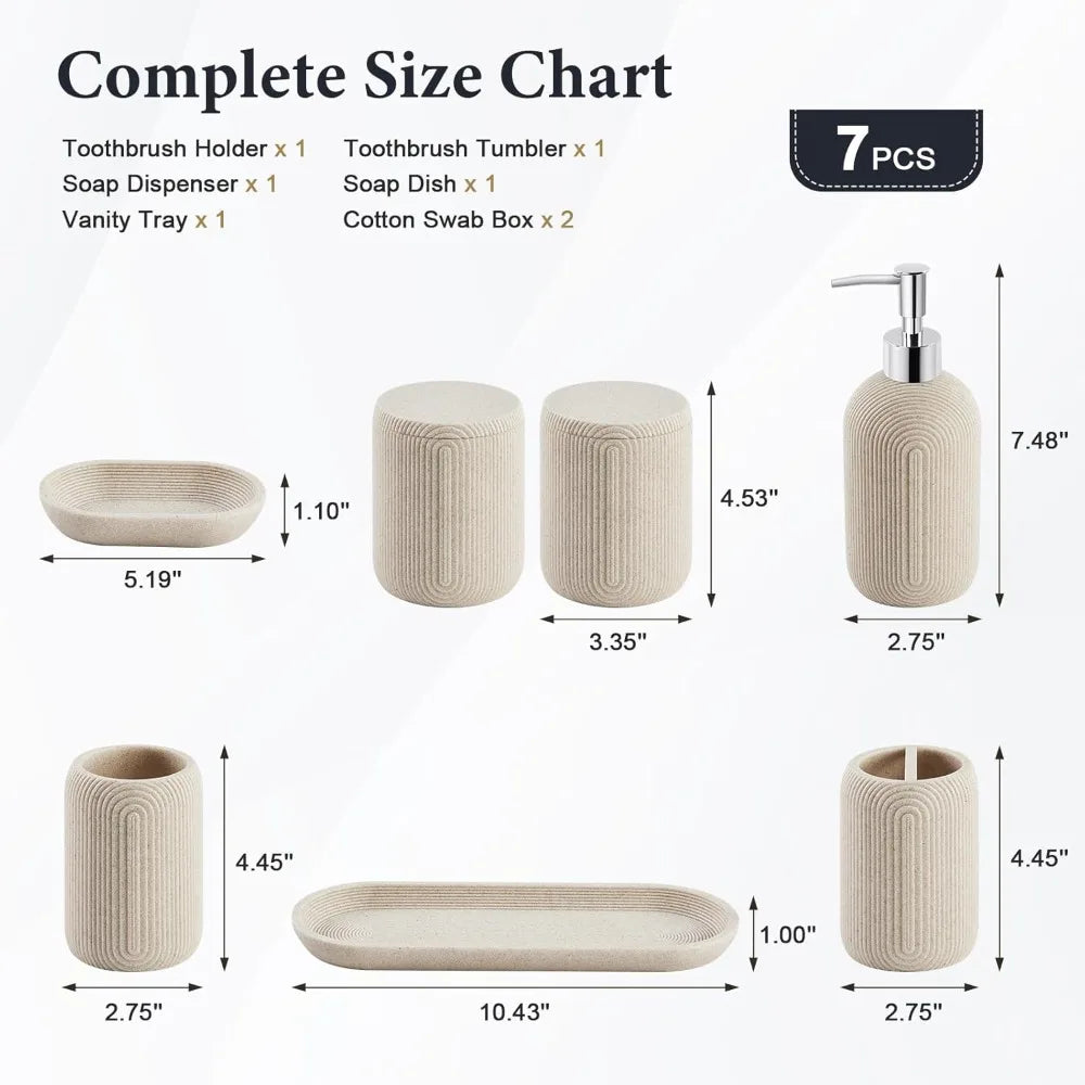 Bathroom Accessories Set - 7-Piece Resin Bathroom Set, Toothbrush Holders Set, Soap Dispenser, Qtip Holder Dispenser, Tumbler,