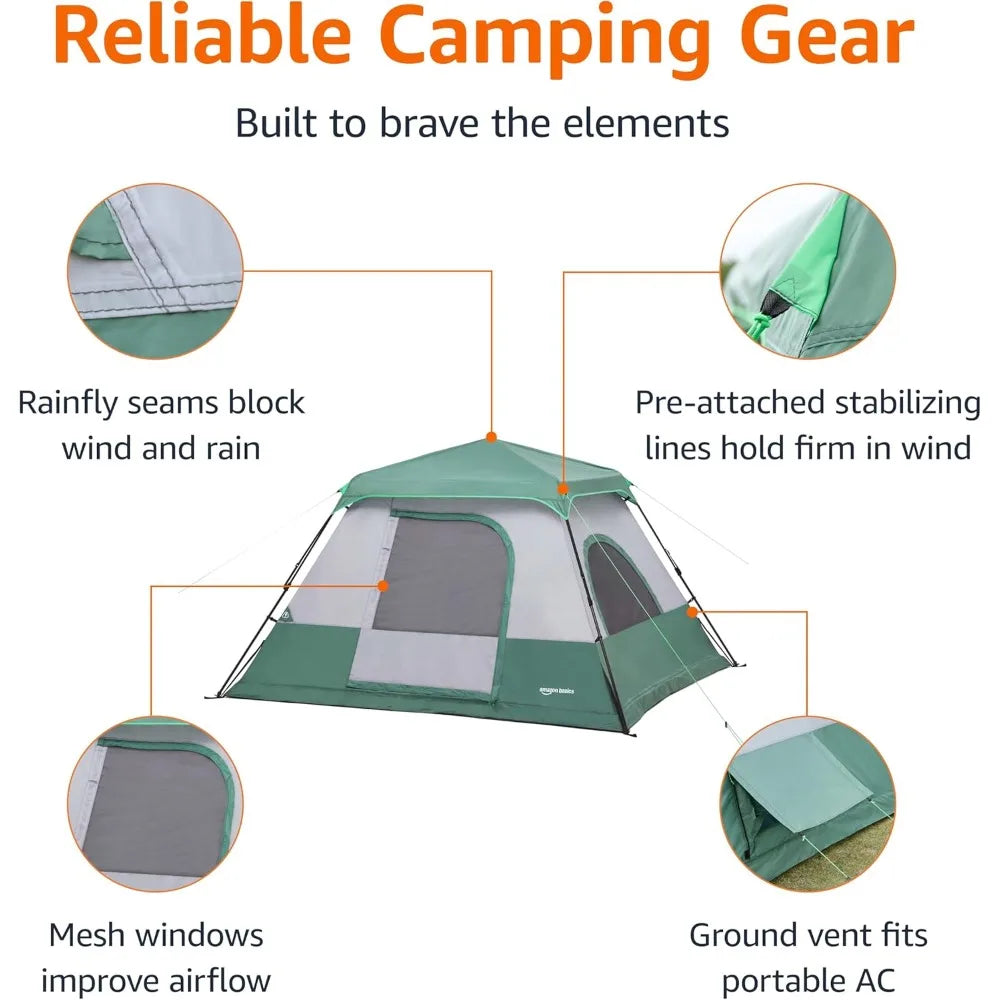 Instant Camping Tent with Rainfly, Weather-Resistant, Quick Setup
