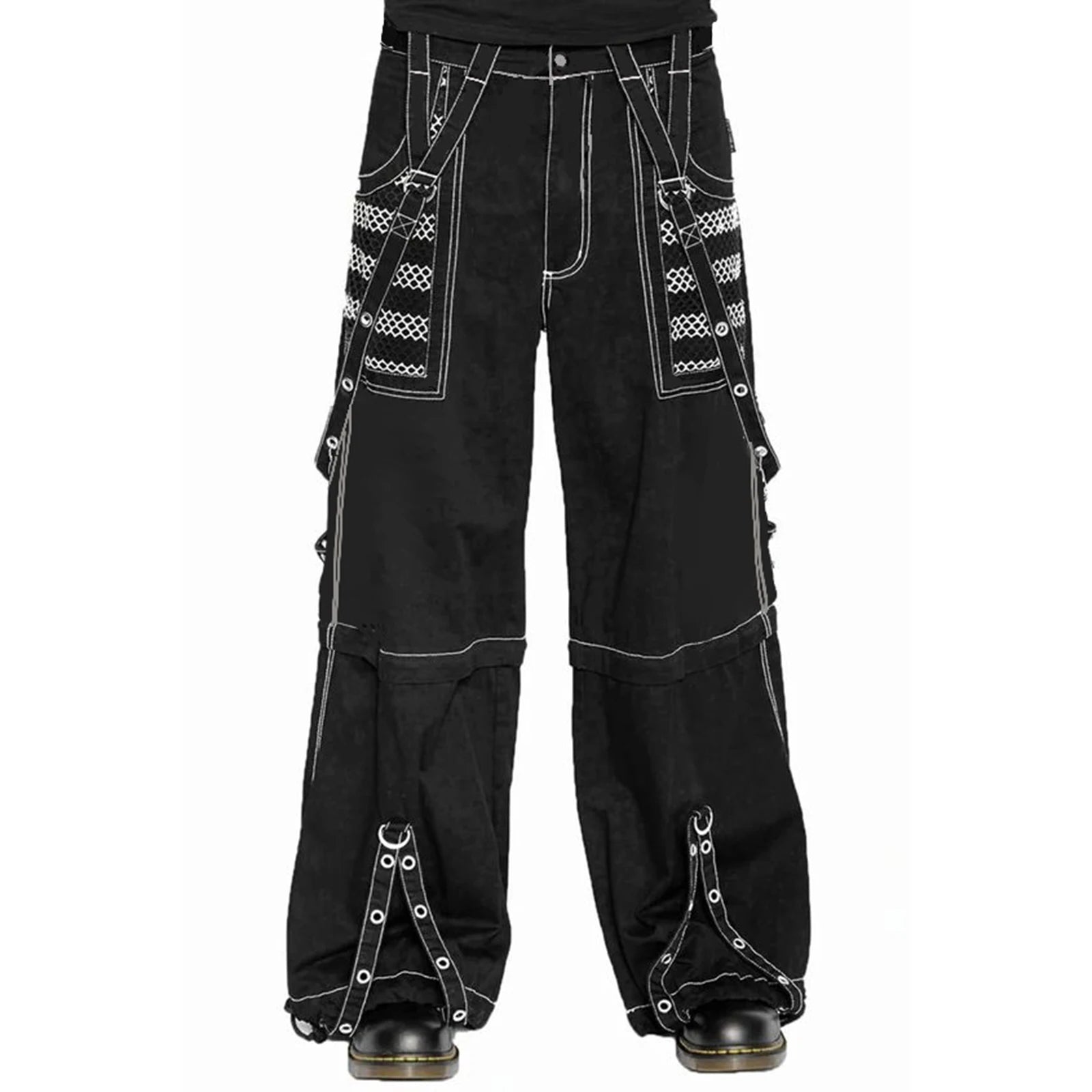 Women Fall Winter Cargo Jeans Striped Zipper Button Closure Loose Casual Trousers Streetwear with Pockets