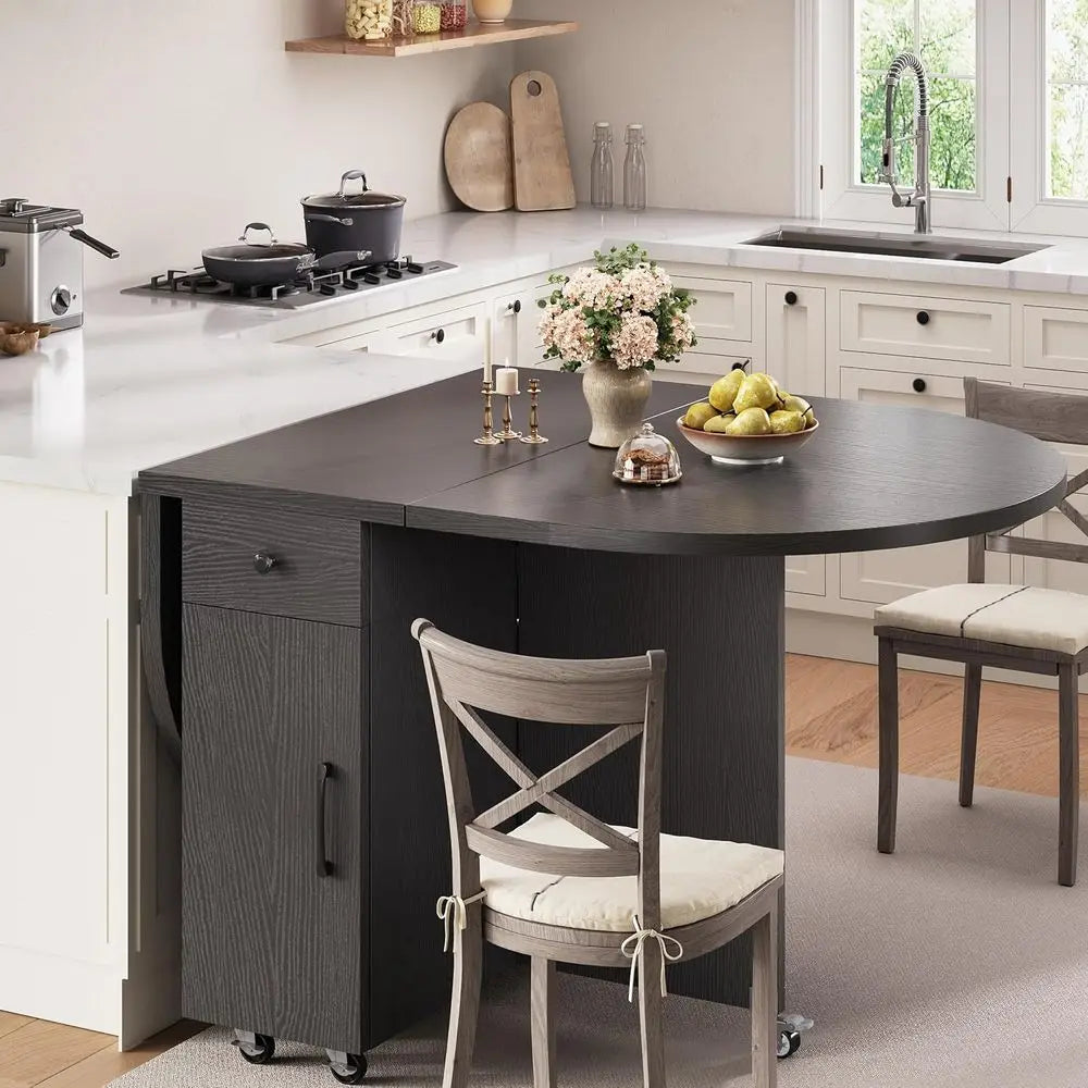Space-Saving Foldable Dining Table for 4 with Storage Drawer and Shelf, Drop Leaf Design for Small Kitchen Spaces