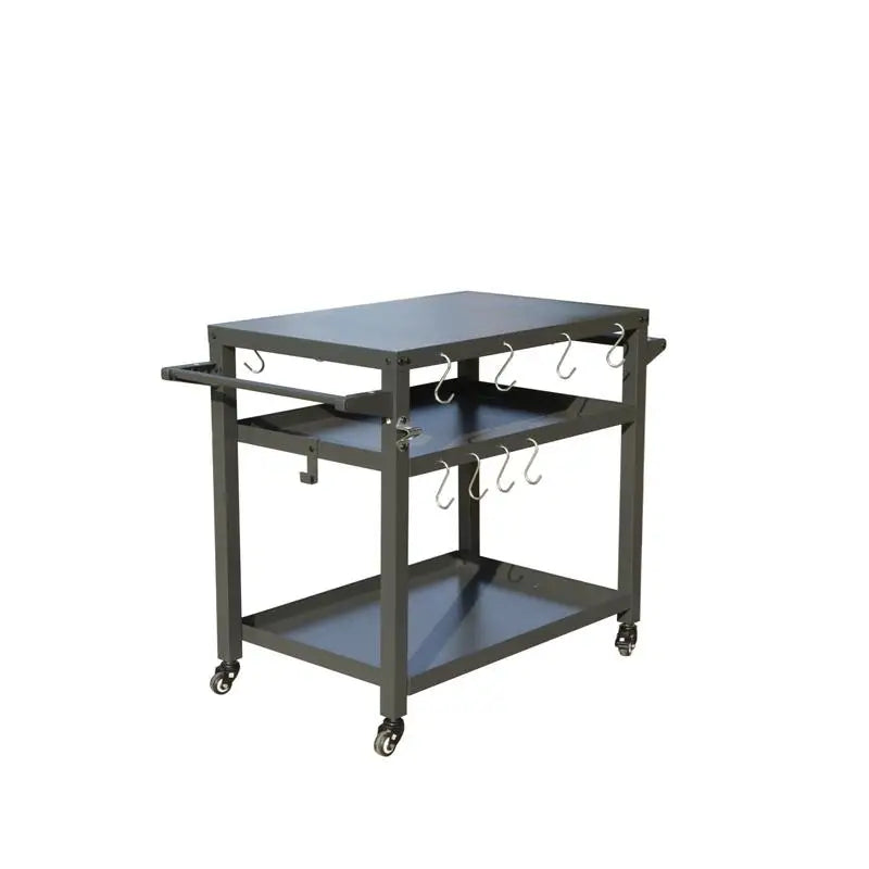 3-Shelf Outdoor Grill Table with Wheels, Portable Grill Cart, Outdoor Pizza Oven Prep Table, BBQ Stand with Propane Tank Hook,