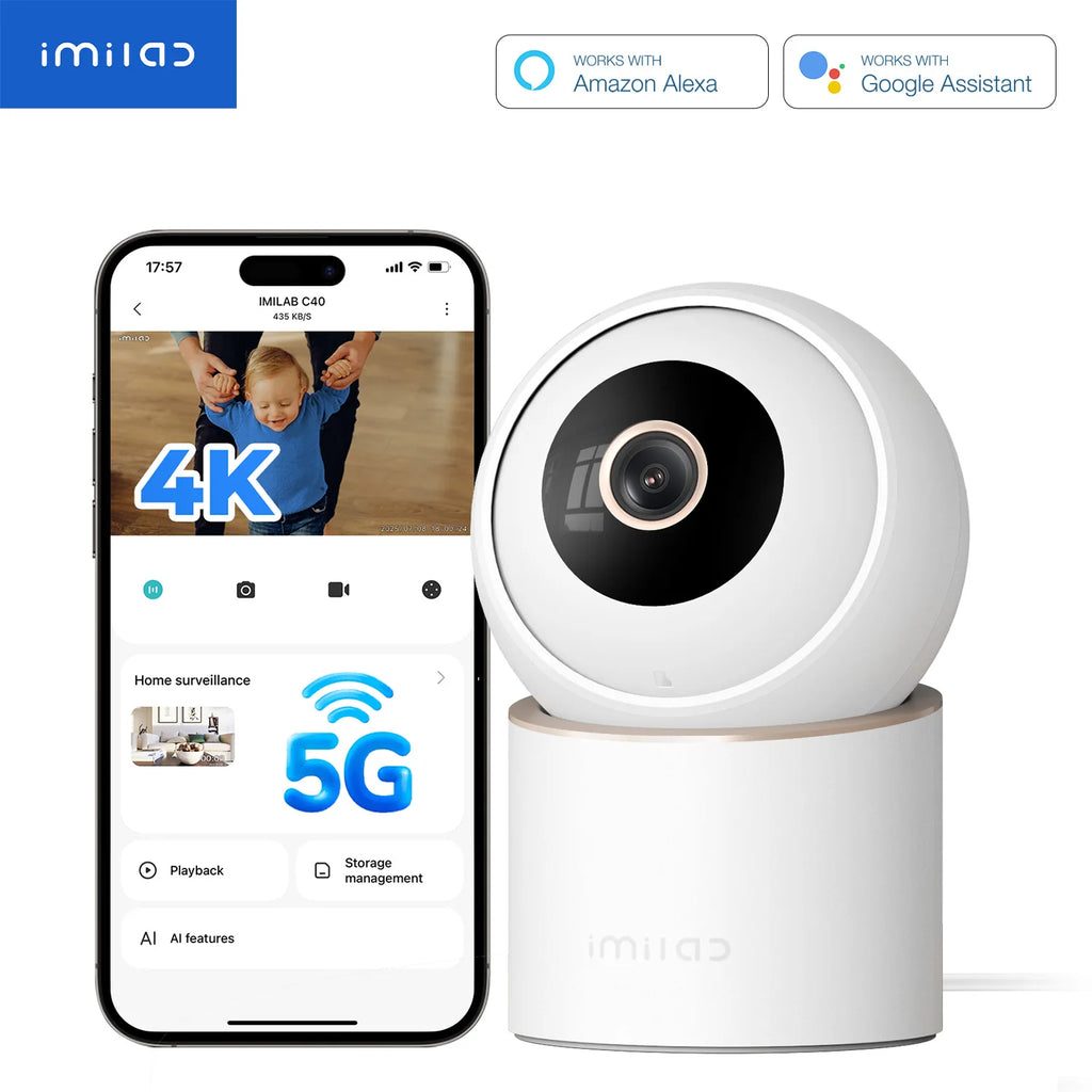 IMILAB C40 Home Security 5G WiFi Camera Indoor Cam 4K PTZ for Baby/Pet with Person Pet Track Powerful AI Detection Mihome