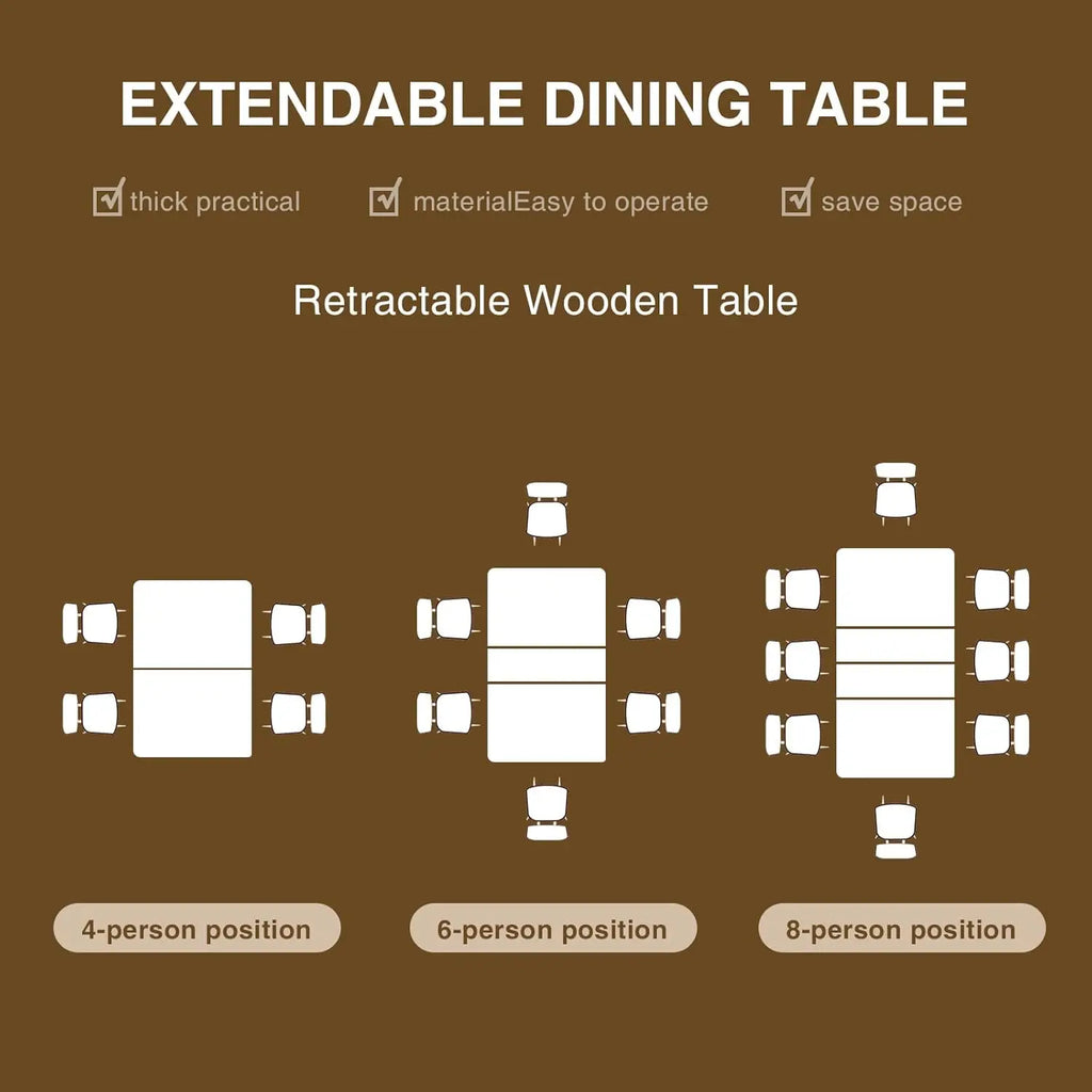 Extendable Oak Dining Table 55''-78'', for 6-10 People, Rustic, Small Kitchen & Office Use