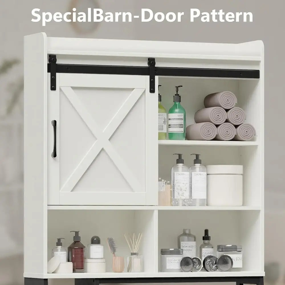 Storage Cabinet Over Toilet with Sliding Door & Toilet Paper Holder Stand, Home Space-Saving Toilet Rack for Bathroom, Restroom