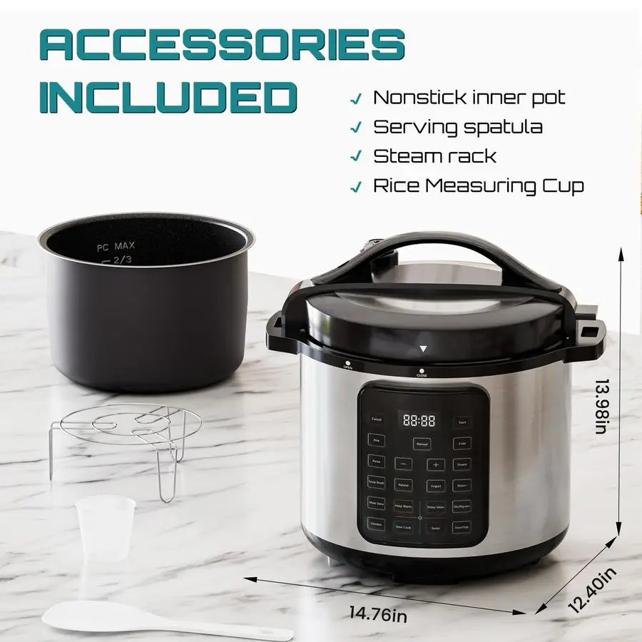 Electric Pressure Cooker 8 Quart Stainless Steel Multi Cooker Electric for Pressure 16in1 Rice, Steamer, Yogurt Maker, Slow Cook
