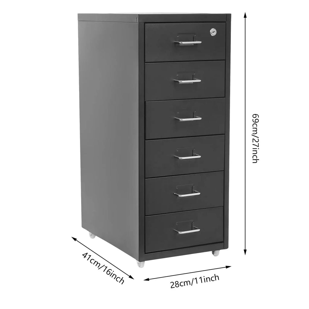 6 Drawer Vertical File Cabinet with 1 Lock, Filing Cabinet under Desk Office Storage with Wheels, Desk Drawers for Home Office