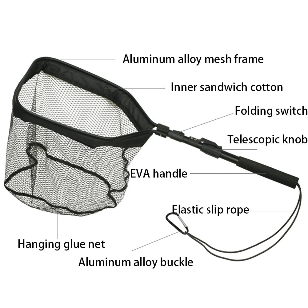 Folding Fishing Landing Net Telescopic Fishing Net EVA Handle Collapsible Fishing Net Portable Lightweight Fishing Tackles