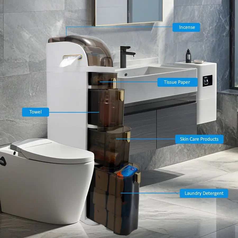 Floor Cabinet, Narrow Bathroom Storage Cabinet, Mobile and No Installation Required, Perfect for Small Space Laundry Rooms, Toil