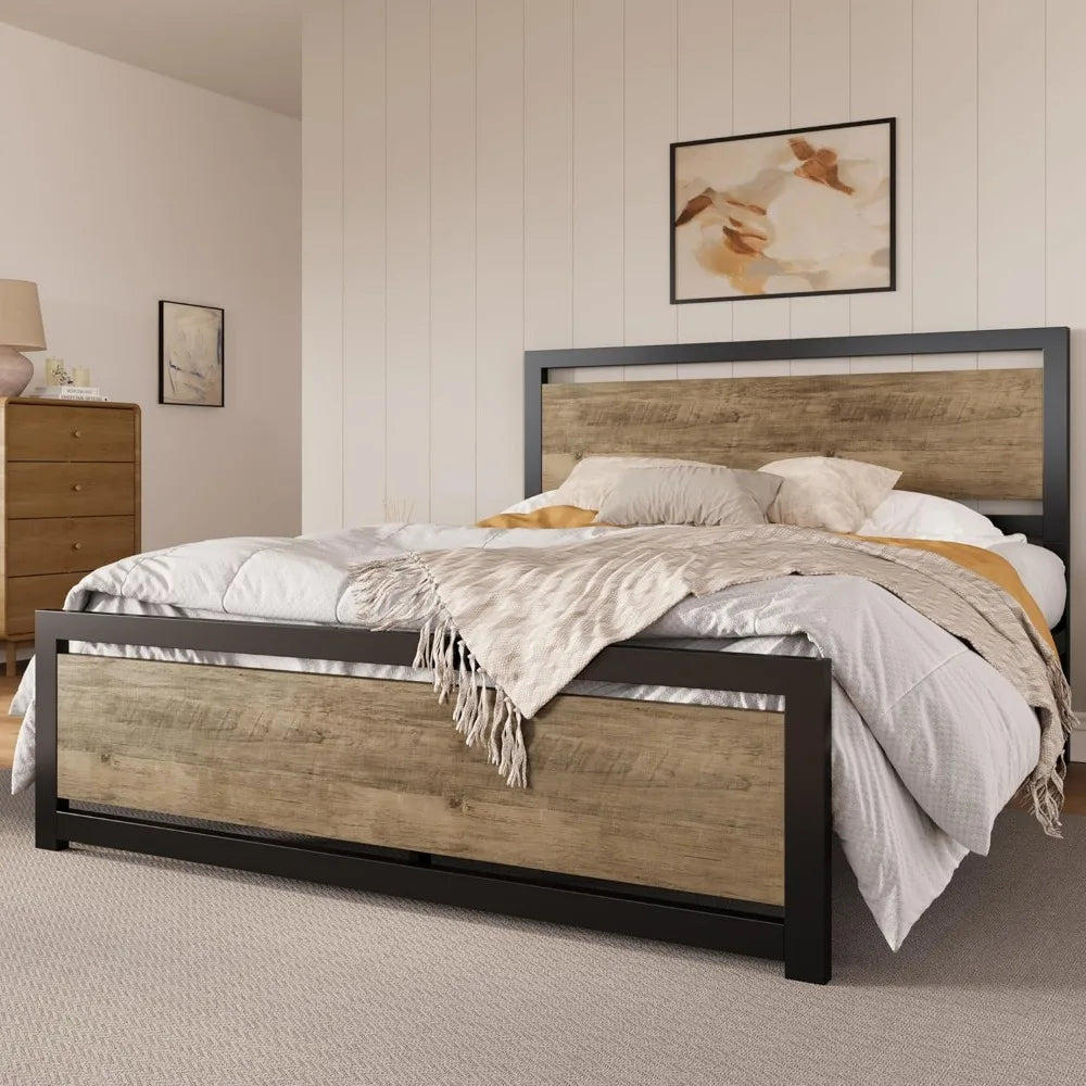 SHA CERLIN Full Size Bed Frame with Modern Headboard, Heavy Duty Platform Metal Base with Square Footboard and 13 Strong Slats S