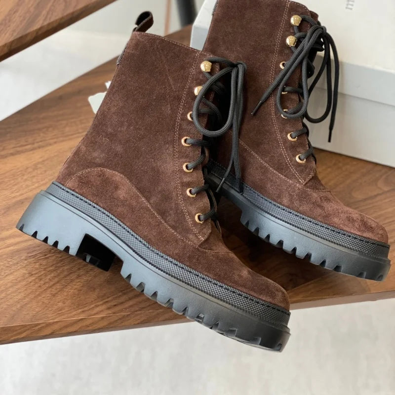 Women's high-quality deer skin winter and autumn new style lace-up boots