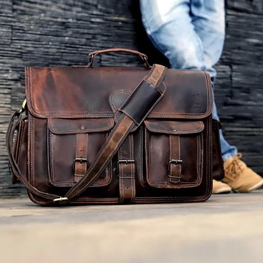cuero Leather Messenger Bag for Men 16 Inch Laptop Crossbody Vintage Handmade Leather Shoulder Satchel Bag for Men Full Grain B