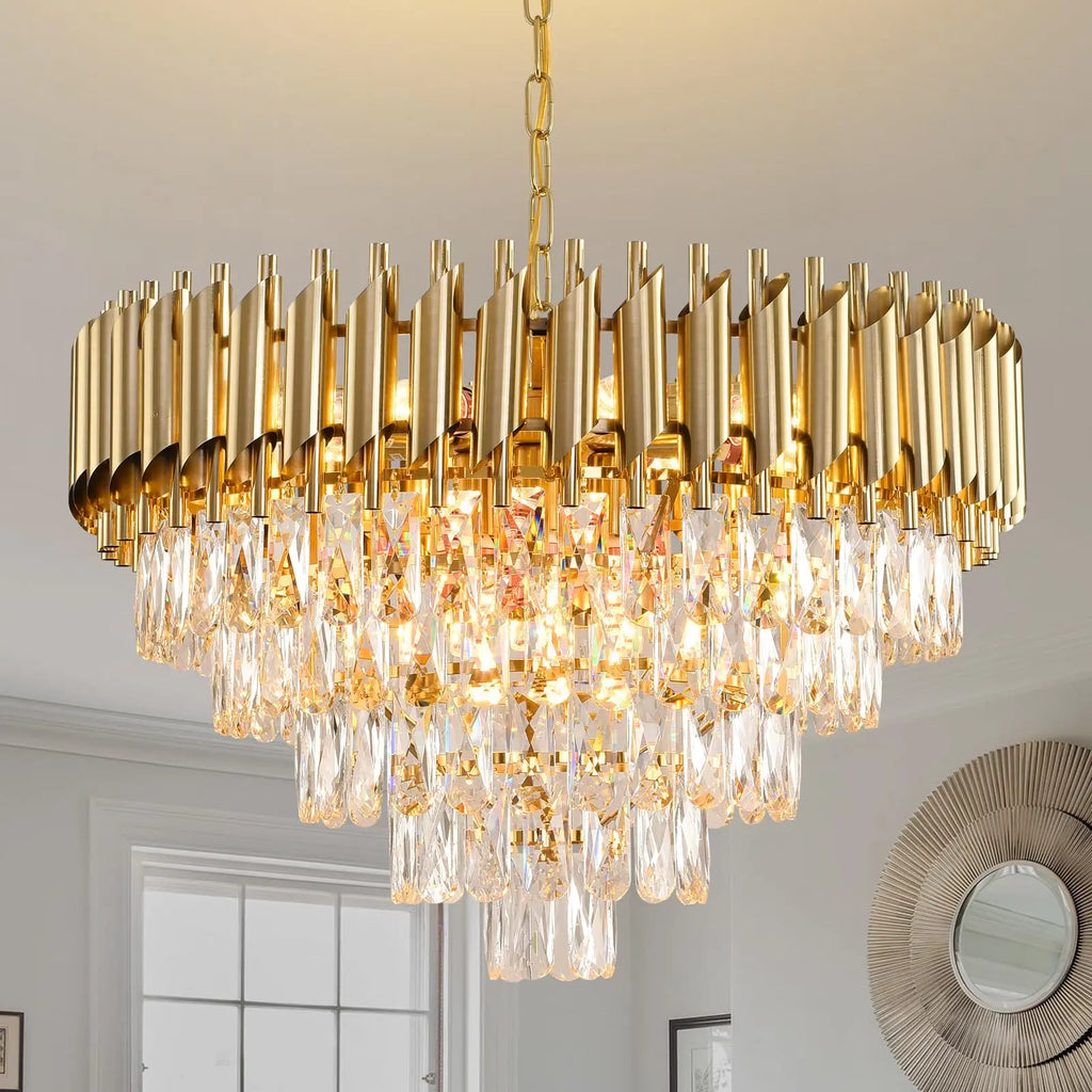 Golden crystal chandelier restaurant modern circular chandelier 5th floor ceiling chandelier foyer large ceiling chandelier livi