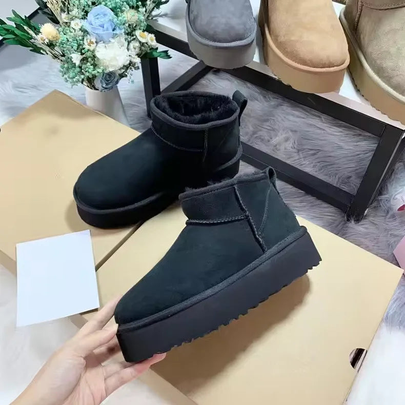 2026 New Winter Snow Boots Ladies Platform High Heel Shoes Women Ankle Boots Luxury Designer Classic Ultra Mini Fur Boot