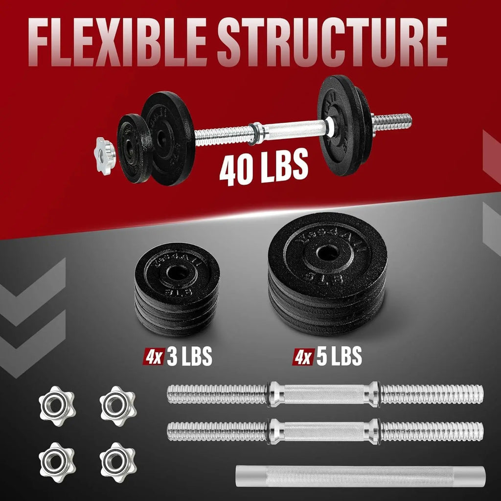 Adjustable Dumbbell Set with Weight Plates, Star Lock Collars & Connector Bar for Home Gym Workouts