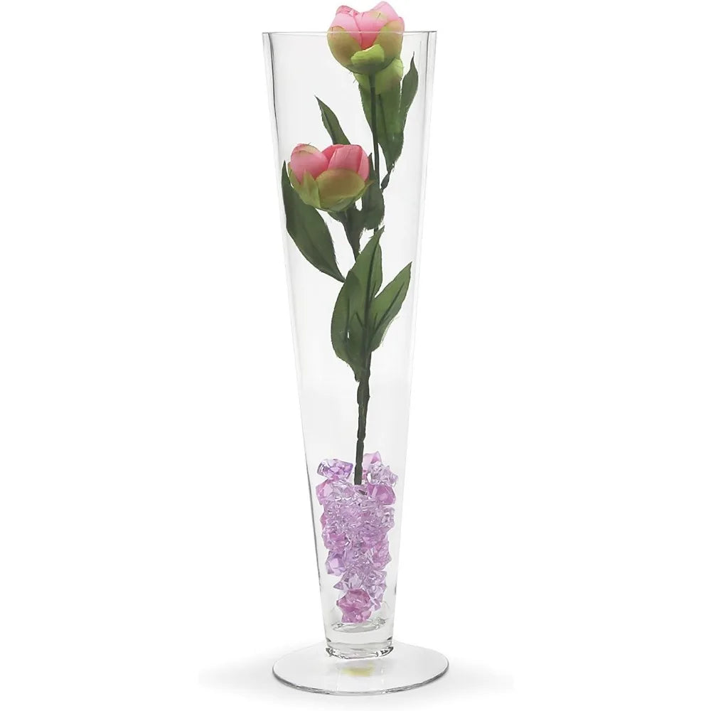 Clear Glass Trumpet Vases, Bulk Open Top 4, Height 16, Multiple Sizes, Tall Pilsner Floral Planter Container, Centerpiece for Ho