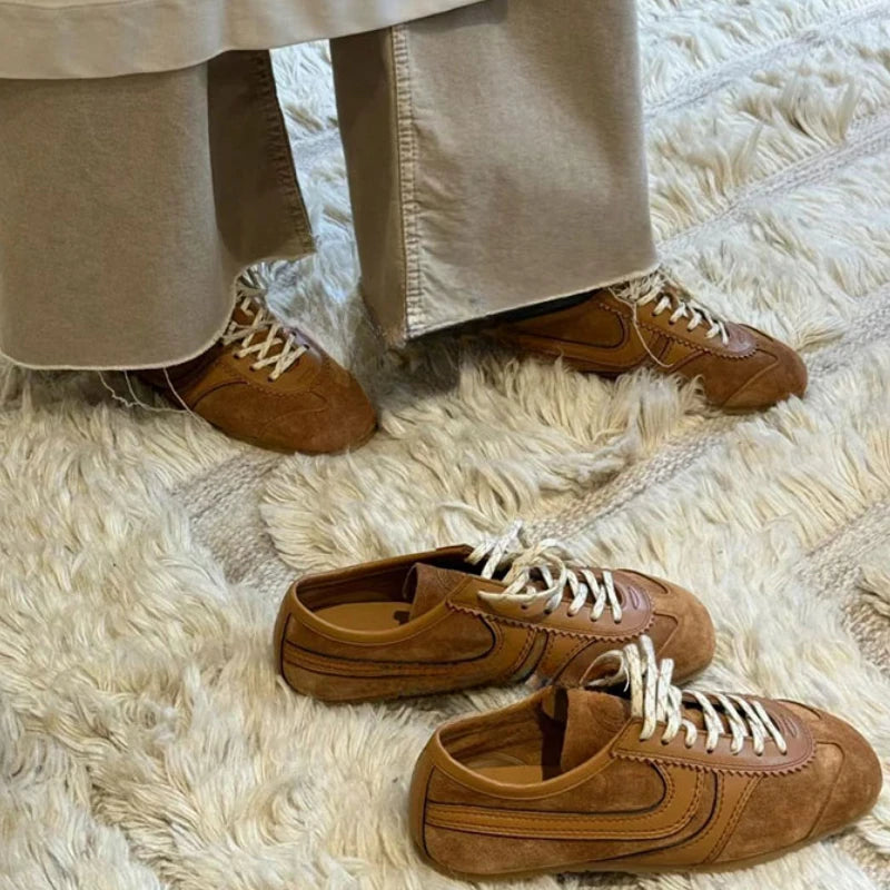Women's Sneakers Shoes New Style Genuine Leather Retro German Training Shoes Fashionable Luxury Flat Thin Sole Shoes