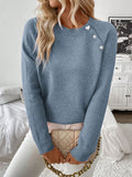 Orange Long Sleeve Knit Pullover with Pearl Buttons and Heart Detail, Fall Winter Basic Sweater