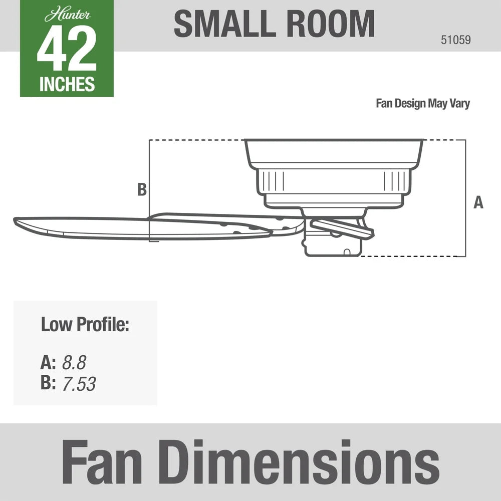 42 Inch Low Profile Ceiling Fan WhisperWind Motor Indoor Use Reversible Blades Strong Airflow 3 Speed Pull Chains Ideal Living