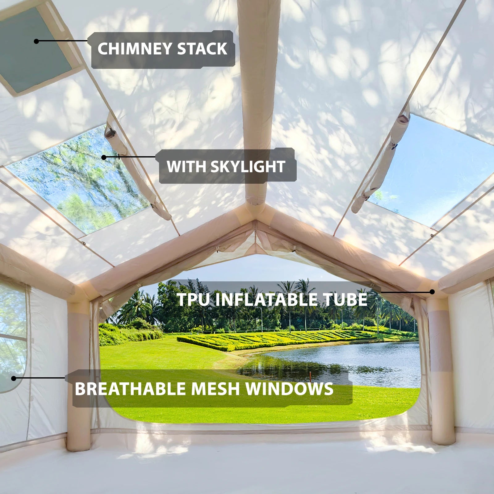 Inflatable Tent for Camping - 6-8 Person Ultra-Quick Setup Blow Up Tent,80.73 Square Feets 4 Season Inflatable Tent with Stove