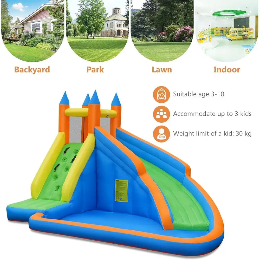 Iatable Water Slide, Kids Bounce House with Slide Climbing Wall Splash Pool, Outdoor Jumping Castle Iatable Obstacle Cou