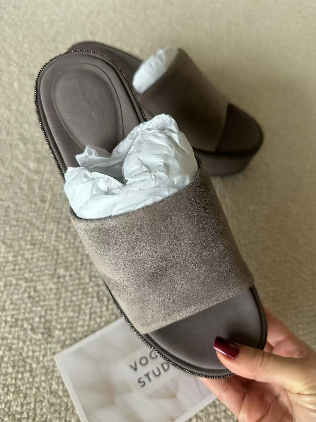 Summer genuine suede slippers