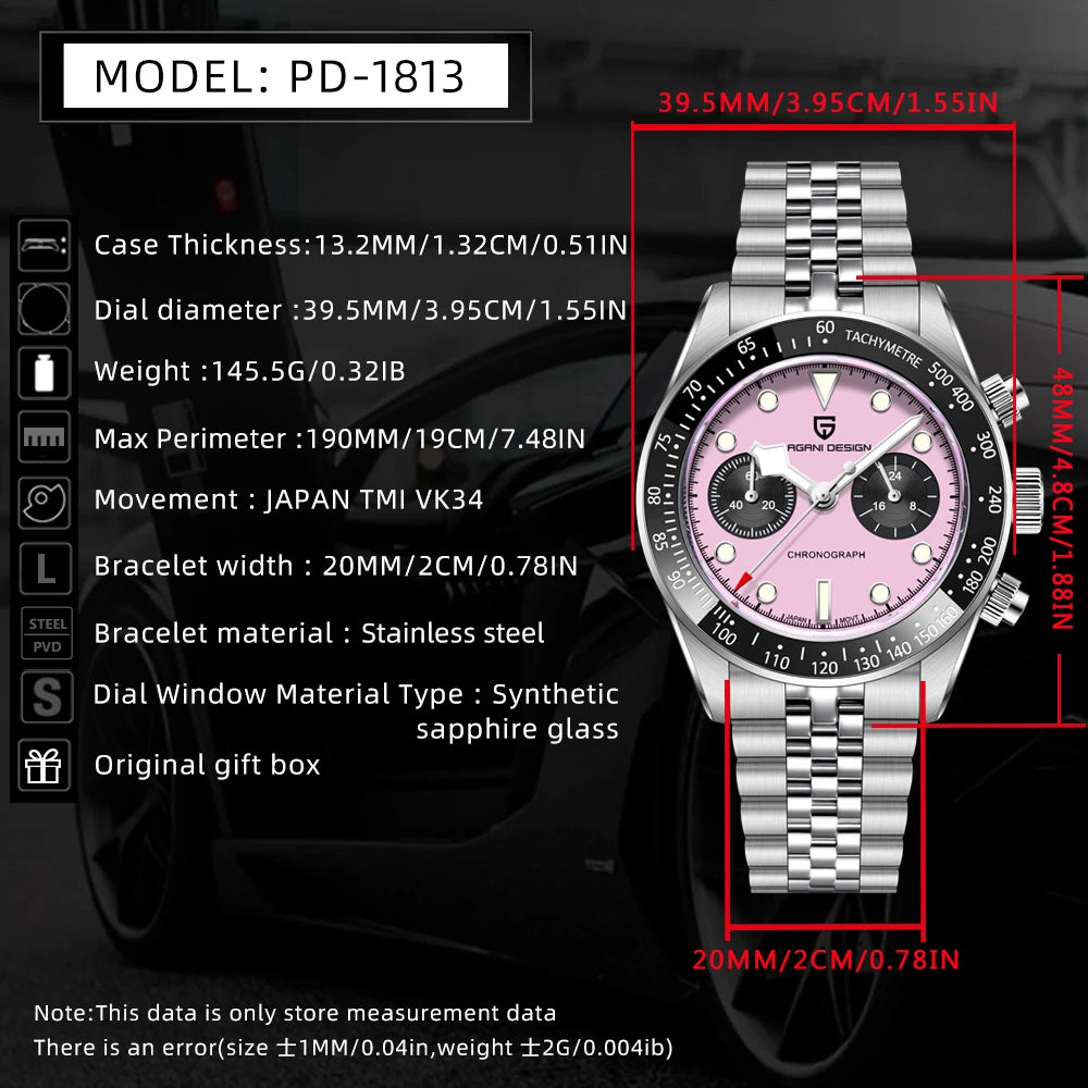 PAGANI DESIGN New Men's Quartz Watches luxury Stainless Steel Waterproof Chronograph Wrist Watch for Men Japanese VK64 Movt