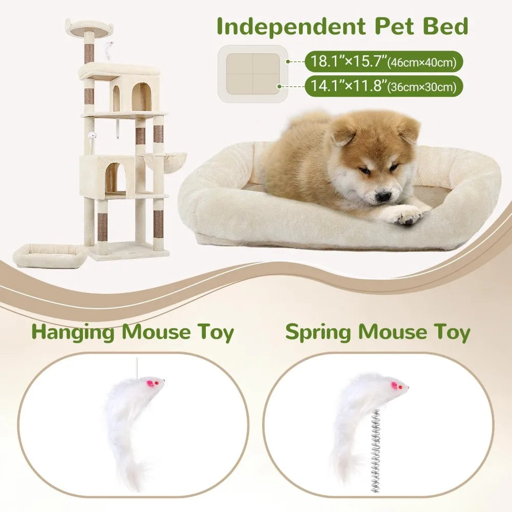 Heavy Duty Cat Trees for Large Cats, Sturdy 72in Maine Coon Cat Tree for Large 20 lbs+ Heavy DutyTower for Ad