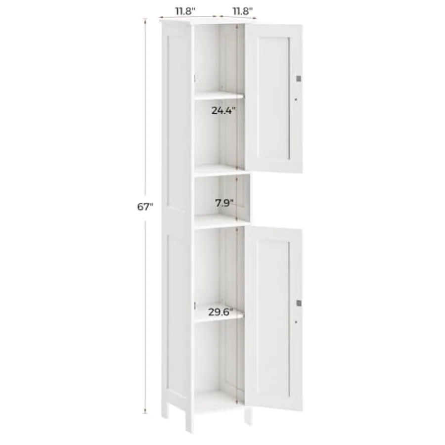 Tall Bathroom Storage Cabinet with 2 Doors 67"H Narrow Storage Cabinet with Adjustable Shelvesand Anti-Tip Design Reversible Do