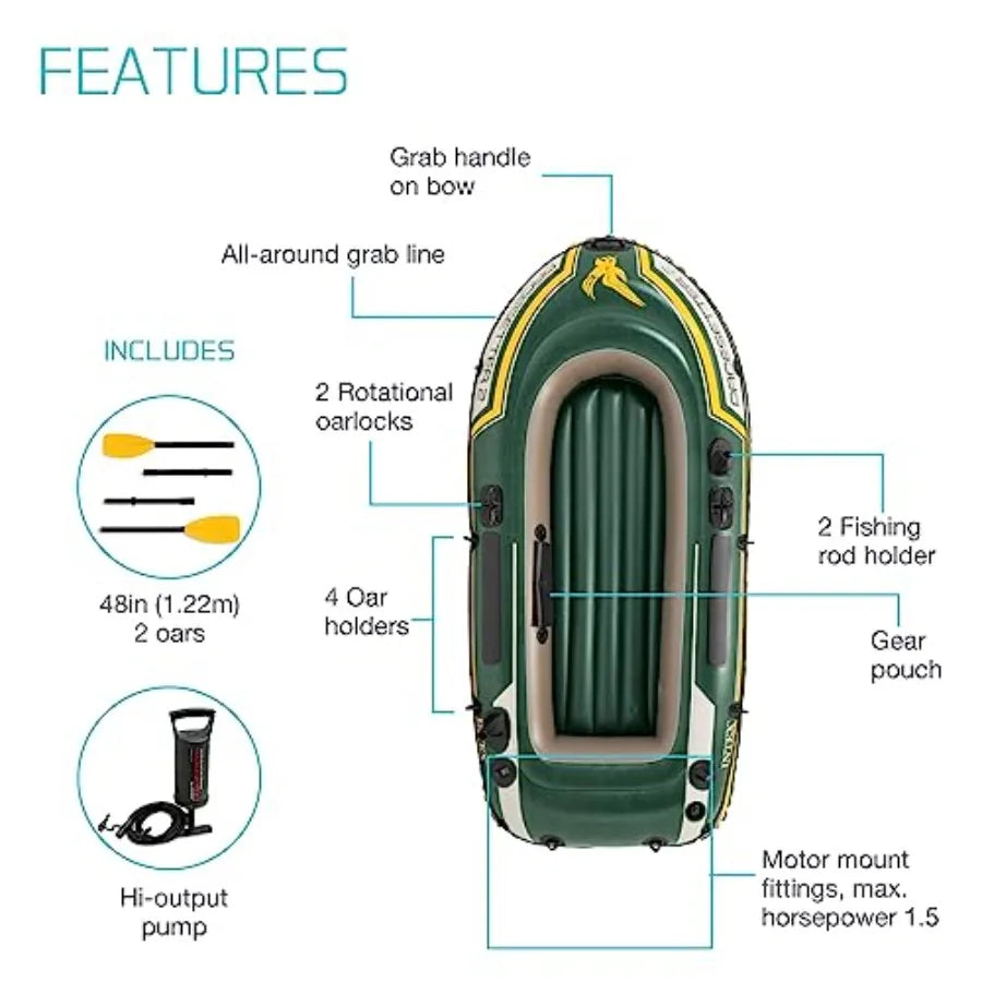 68347EP Seahawk 2 Inflatable Boat Set Capacity Durable PVC Material Blue Color High Load-Bearing and Easy to Inflate