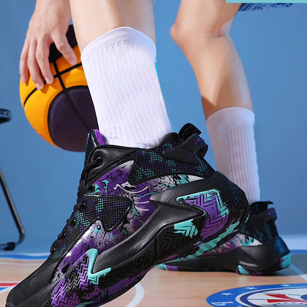 Man Basketball Shoes Breathable Cushioning Sneakers Training Athletic Couple Professional Lightweight Gym Running White